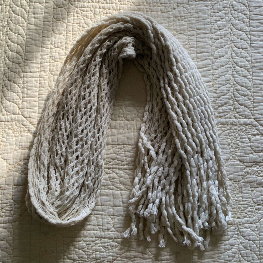 cozy woven scarf / marshmallow soft / neutral knit / fringe / winter